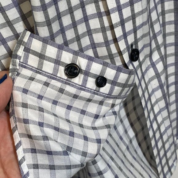 JHane Barnes JHB Men's button up cotton gray blue white shirt plaid slim fit L - Picture 7 of 13